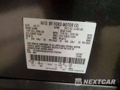 Zdjęcie 14 z 14 samochodu: 2017 FORD EXPLORER XLT VIN:1FM5K8D83HGC75259 - miniatura