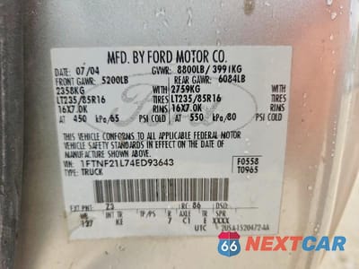 Zdjęcie 12 z 12 samochodu: 2004 FORD F250 SUPER DUTY VIN:1FTNF21L74ED93643 - miniatura