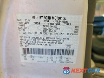 Zdjęcie 13 z 13 samochodu: 2008 FORD ESCAPE XLT VIN:1FMCU93Z48KA28153 - miniatura