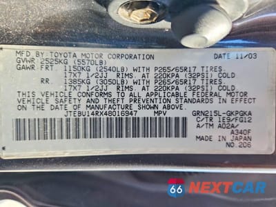 Zdjęcie 13 z 13 samochodu: 2004 TOYOTA 4RUNNER SR5 VIN:JTEBU14RX48016947 - miniatura