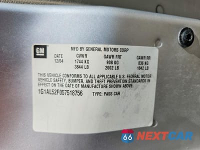 Zdjęcie 12 z 12 samochodu: 2005 CHEVROLET COBALT LS VIN:1G1AL52F057518756 - miniatura