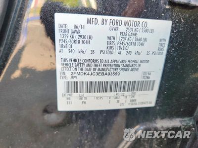 Zdjęcie 14 z 14 samochodu: 2014 FORD EDGE SEL VIN:2FMDK4JC3EBA93559 - miniatura