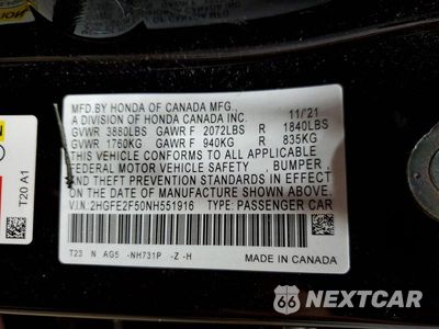 Zdjęcie 13 z 13 samochodu: 2022 HONDA CIVIC SPORT VIN:2HGFE2F50NH551916 - miniatura