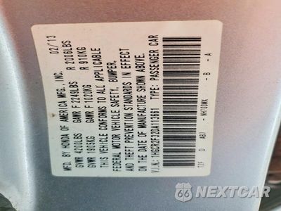 Zdjęcie 12 z 12 samochodu: 2013 HONDA ACCORD LX VIN:1HGCR2F32DA113661 - miniatura