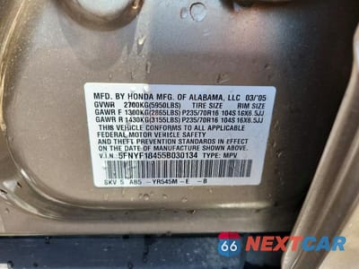 Zdjęcie 13 z 13 samochodu: 2005 HONDA PILOT EX VIN:5FNYF18455B030134 - miniatura