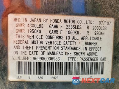Zdjęcie 12 z 12 samochodu: 2008 ACURA TSX VIN:JH4CL96998C006953 - miniatura
