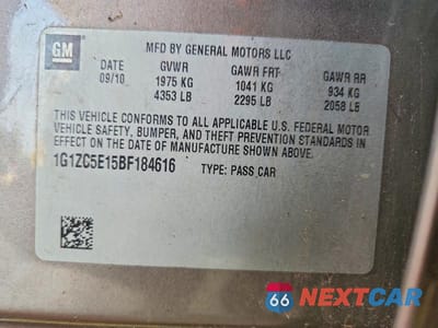 Zdjęcie 12 z 12 samochodu: 2011 CHEVROLET MALIBU 1LT VIN:1G1ZC5E15BF184616 - miniatura