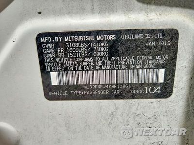 Zdjęcie 12 z 12 samochodu: 2019 MITSUBISHI MIRAGE G4 ES VIN:ML32F3FJ4KHF11861 - miniatura