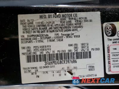 Zdjęcie 12 z 12 samochodu: 2012 FORD FUSION SEL VIN:3FAHP0JG8CR397686 - miniatura