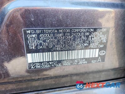 Zdjęcie 12 z 12 samochodu: 2009 LEXUS IS 350 VIN:JTHBE262092017377 - miniatura