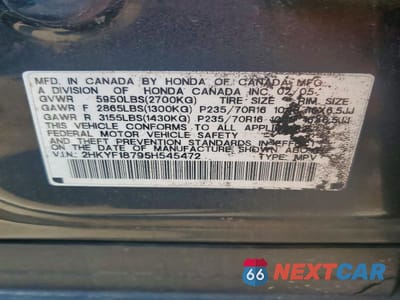 Zdjęcie 14 z 14 samochodu: 2005 HONDA PILOT EXL VIN:2HKYF18795H545472 - miniatura