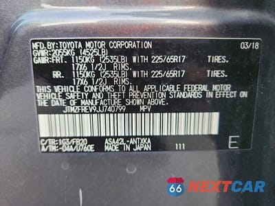 Zdjęcie 12 z 12 samochodu: 2018 TOYOTA RAV4 LE VIN:JTMZFREV9JJ740799 - miniatura
