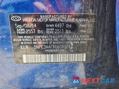 Zdjęcie 12 z 12 samochodu: 2015 HYUNDAI SONATA SPORT VIN:5NPE34AFXFH080247 - miniatura