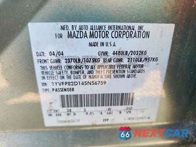 Zdjęcie 12 z 12 samochodu: 2004 MAZDA 6 S VIN:1YVFP82D145N56759 - miniatura