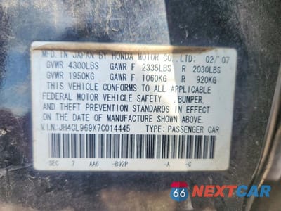 Zdjęcie 12 z 12 samochodu: 2007 ACURA TSX VIN:JH4CL969X7C014445 - miniatura