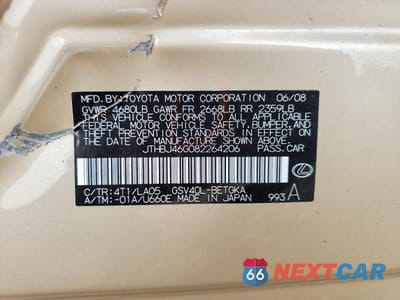 Zdjęcie 12 z 12 samochodu: 2008 LEXUS ES 350 VIN:JTHBJ46G082264206 - miniatura