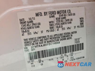 Zdjęcie 13 z 13 samochodu: 2015 FORD EDGE SEL VIN:2FMTK4J85FBC14844 - miniatura