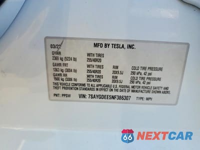 Zdjęcie 12 z 12 samochodu: 2022 TESLA MODEL Y VIN:7SAYGDEE5NF386307 - miniatura