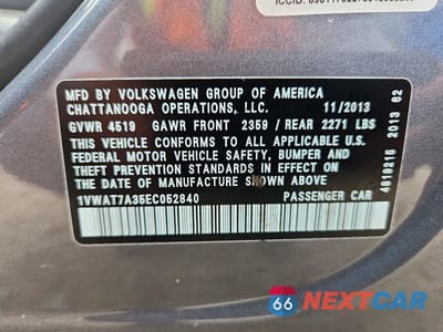 Zdjęcie 12 z 12 samochodu: 2014 VOLKSWAGEN PASSAT S VIN:1VWAT7A35EC052840 - miniatura