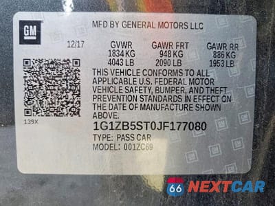 Zdjęcie 12 z 12 samochodu: 2018 CHEVROLET MALIBU LS VIN:1G1ZB5ST0JF177080 - miniatura
