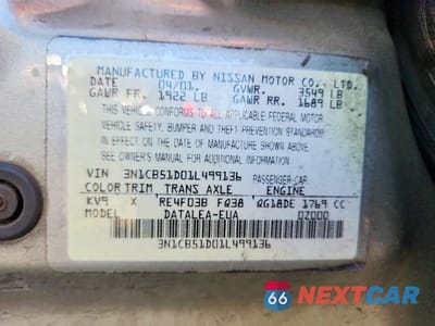 Zdjęcie 13 z 13 samochodu: 2001 NISSAN SENTRA XE VIN:3N1CB51D01L499136 - miniatura
