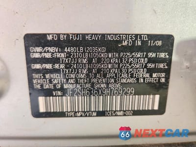Zdjęcie 13 z 13 samochodu: 2009 SUBARU FORESTER 2.5X PREMIUM VIN:JF2SH636X9H769299 - miniatura