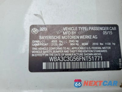 Zdjęcie 12 z 12 samochodu: 2015 BMW 320 I XDRIVE VIN:WBA3C3G56FNT51771 - miniatura