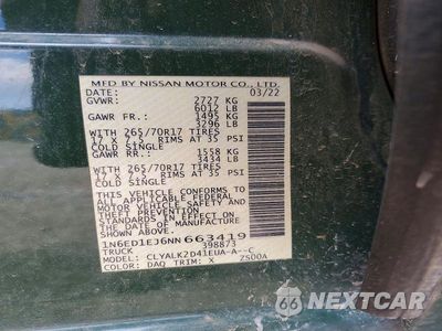 Zdjęcie 12 z 12 samochodu: 2022 NISSAN FRONTIER PRO-X VIN:1N6ED1EJ6NN663419 - miniatura
