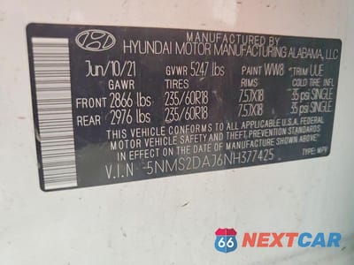 Zdjęcie 14 z 14 samochodu: 2022 HYUNDAI SANTA FE SEL VIN:5NMS2DAJ6NH377425 - miniatura