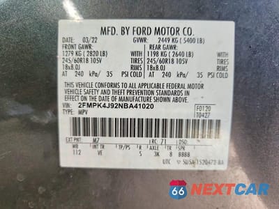 Zdjęcie 14 z 14 samochodu: 2022 FORD EDGE SEL VIN:2FMPK4J92NBA41020 - miniatura