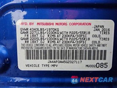 Zdjęcie 13 z 13 samochodu: 2016 MITSUBISHI OUTLANDER SPORT ES/SE VIN:JA4AP3AW5GZ027117 - miniatura