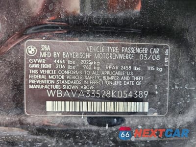 Zdjęcie 12 z 12 samochodu: 2008 BMW 328 I VIN:WBAVA33528K054389 - miniatura