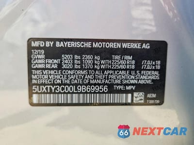 Zdjęcie 12 z 12 samochodu: 2020 BMW X3 SDRIVE30I VIN:5UXTY3C00L9B69956 - miniatura