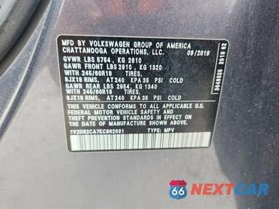 Zdjęcie 13 z 13 samochodu: 2019 VOLKSWAGEN ATLAS SE VIN:1V2DR2CA7KC602031 - miniatura