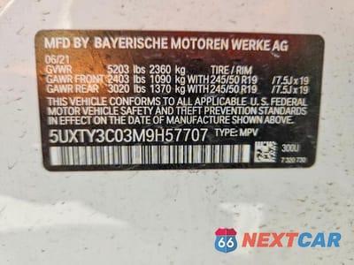 Zdjęcie 14 z 14 samochodu: 2021 BMW X3 SDRIVE30I VIN:5UXTY3C03M9H57707 - miniatura