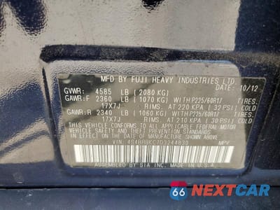 Zdjęcie 13 z 13 samochodu: 2013 SUBARU OUTBACK 2.5I LIMITED VIN:4S4BRBKC7D3244830 - miniatura