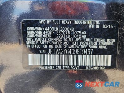 Zdjęcie 13 z 13 samochodu: 2016 SUBARU WRX STI LIMITED VIN:JF1VA2Y64G9819497 - miniatura