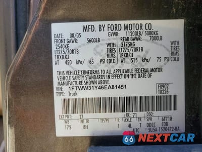 Zdjęcie 13 z 13 samochodu: 2006 FORD F350 SRW SUPER DUTY VIN:1FTWW31Y46EA81451 - miniatura