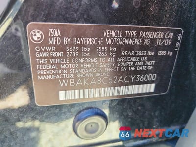Zdjęcie 12 z 12 samochodu: 2010 BMW 750 I VIN:WBAKA8C52ACY36000 - miniatura