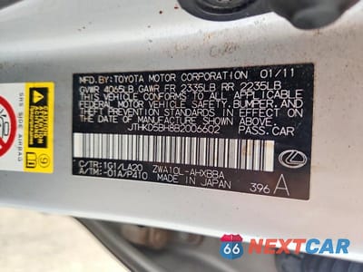 Zdjęcie 12 z 12 samochodu: 2011 LEXUS CT 200 VIN:JTHKD5BH8B2006602 - miniatura