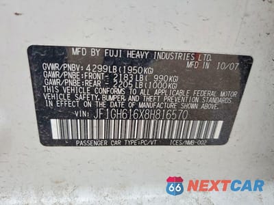 Zdjęcie 12 z 12 samochodu: 2008 SUBARU IMPREZA 2.5I VIN:JF1GH616X8H816570 - miniatura