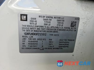 Zdjęcie 13 z 13 samochodu: 2015 CHEVROLET EQUINOX LTZ VIN:1GNFLHEK9FZ121812 - miniatura