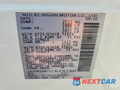 Zdjęcie 13 z 13 samochodu: 2020 NISSAN PATHFINDER S VIN:5N1DR2AM7LC629760 - miniatura