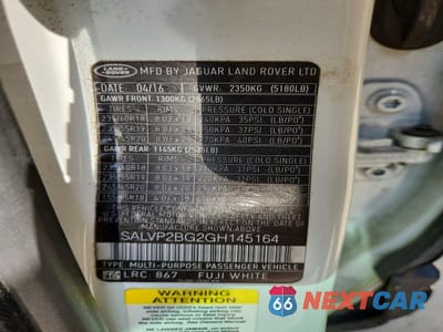 Zdjęcie 13 z 13 samochodu: 2016 LAND ROVER RANGE ROVER EVOQUE SE VIN:SALVP2BG2GH145164 - miniatura