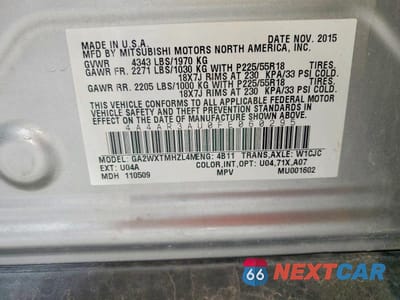 Zdjęcie 13 z 13 samochodu: 2015 MITSUBISHI OUTLANDER SPORT ES VIN:4A4AR3AU0FE060295 - miniatura