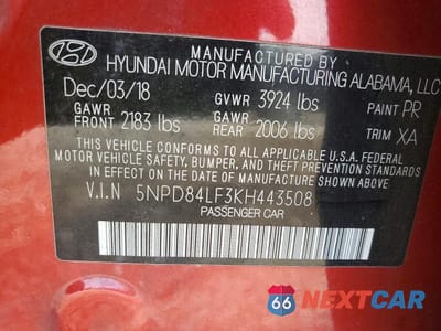 Zdjęcie 12 z 12 samochodu: 2019 HYUNDAI ELANTRA SEL VIN:5NPD84LF3KH443508 - miniatura