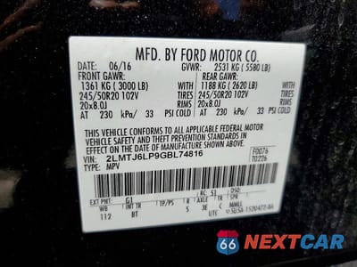 Zdjęcie 13 z 13 samochodu: 2016 LINCOLN MKX RESERVE VIN:2LMTJ6LP9GBL74816 - miniatura