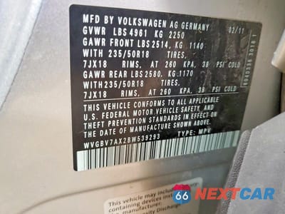 Zdjęcie 13 z 13 samochodu: 2011 VOLKSWAGEN TIGUAN S VIN:WVGBV7AX2BW539293 - miniatura