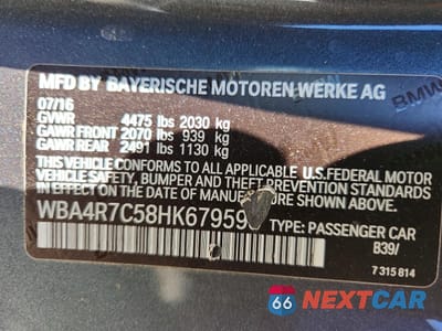 Zdjęcie 12 z 12 samochodu: 2017 BMW 4ER 430I VIN:WBA4R7C58HK679598 - miniatura