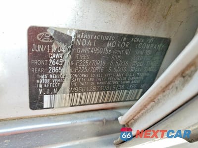 Zdjęcie 13 z 13 samochodu: 2004 HYUNDAI SANTA FE BASE VIN:KM8SB12B74U819136 - miniatura